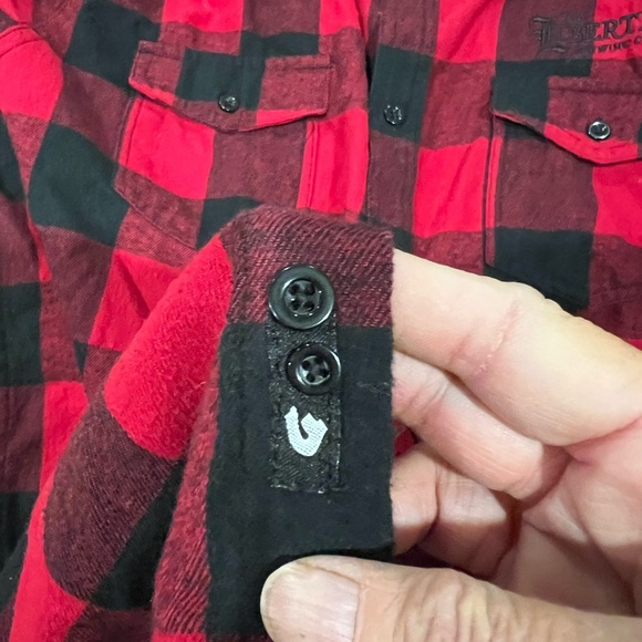 Burnside Red and Black Buffalo Plaid Button Down Shirt Libertine Brewing Large - Picture 6 of 8